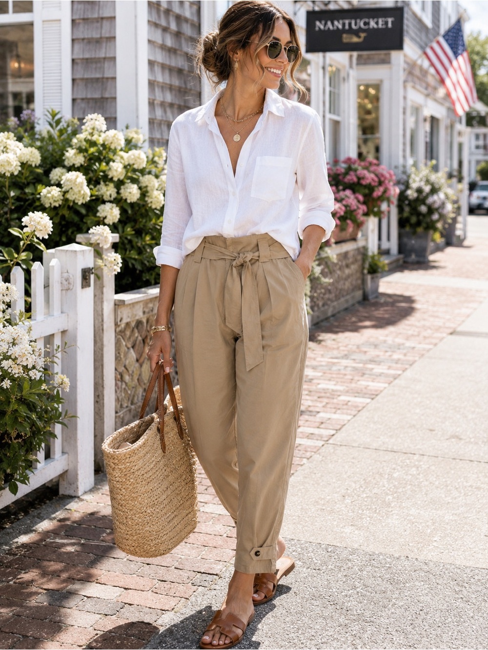Lauren Ralph Lauren Khaki Paperbag Pants | Belted Tapered Ankle Trouser